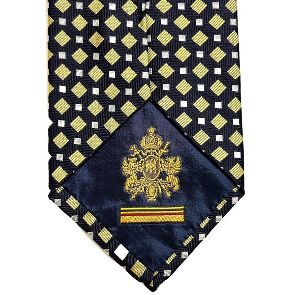 Equestrian Firenre Necktie Tie 100% Silk Made in Italy Texture Navy Yellow White - Picture 3 of 8